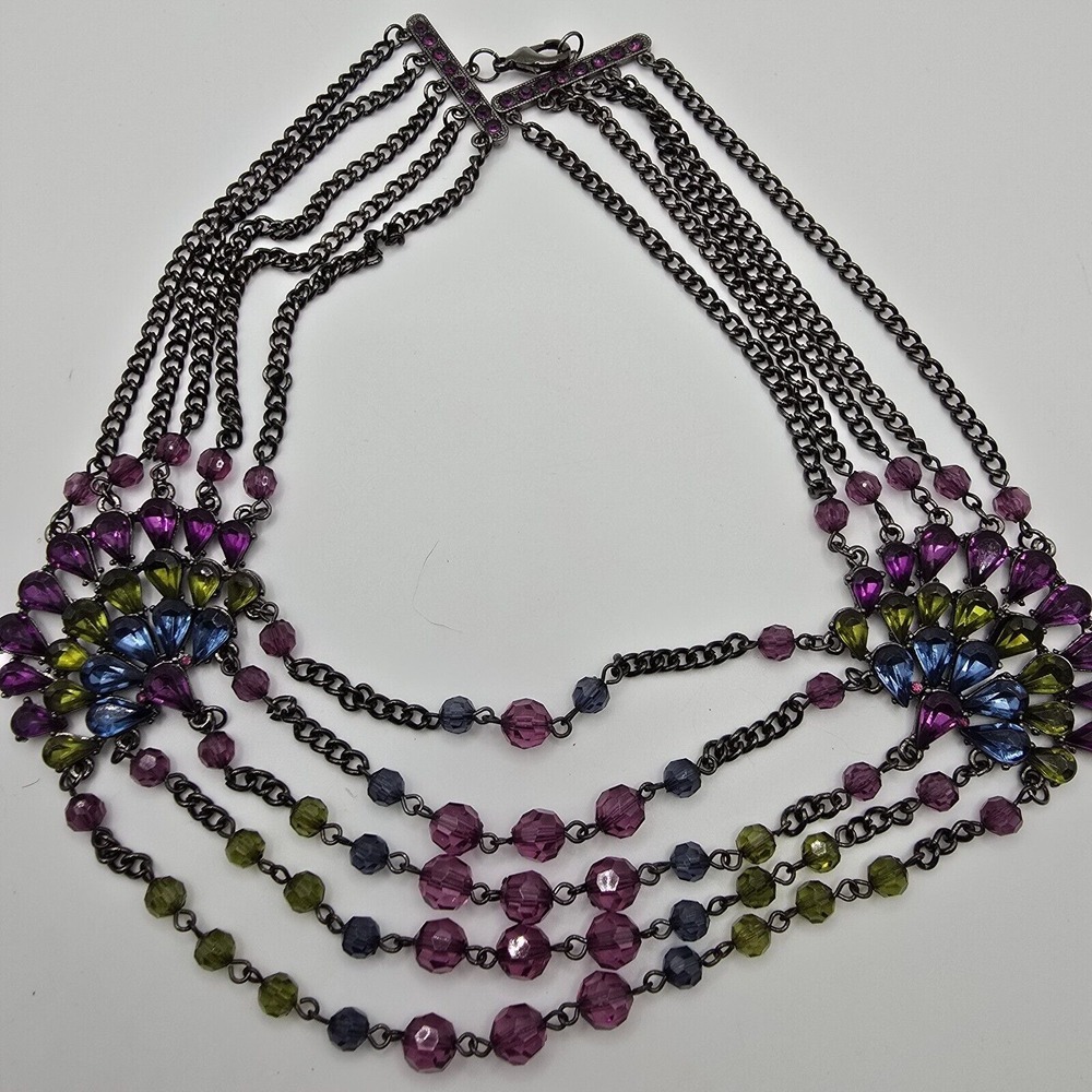 Women's Multistrand Gunmetal Rhinestone Necklace‎ Peacock Gothic